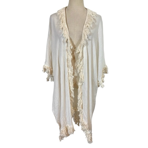 NEW NWT Free People Sun Bleached Fringe Long Line Open Front Kimono - Picture 9 of 10